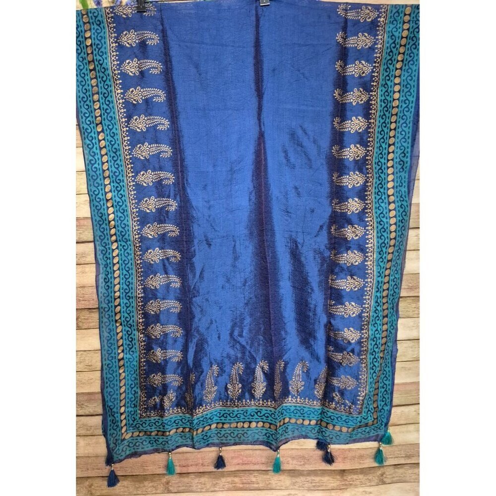 Duppata Indian Bollywood Ethnic Party Wear Duppata 90" X 35" Tassels Metallic Bl